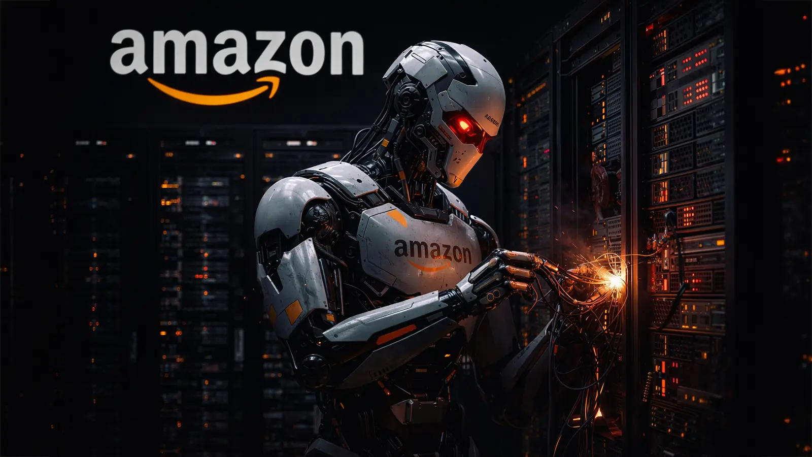 Ein Amazon Rechenzentrum mit einem KI-Roboter-Agenten-Saboteur 