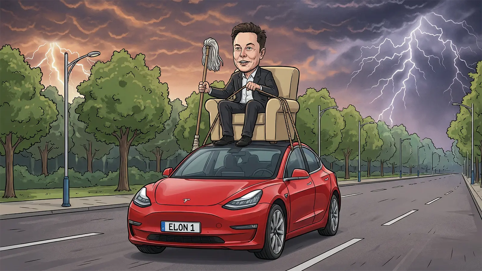 Elon Musk fährt einen Tesla autonom
