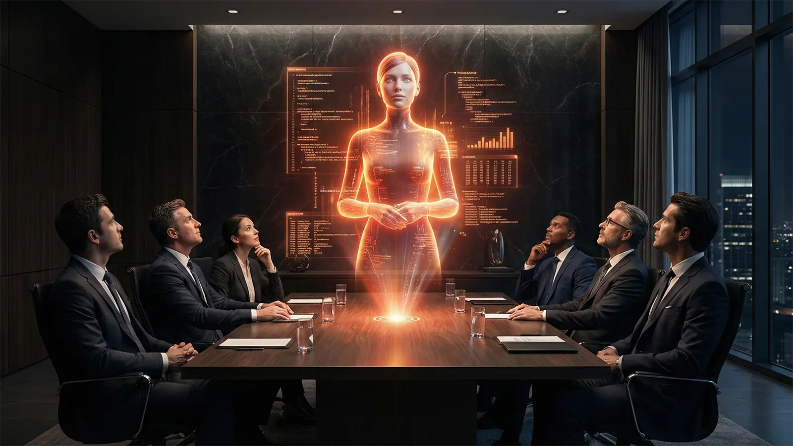 6 Berater hören einer KI zu