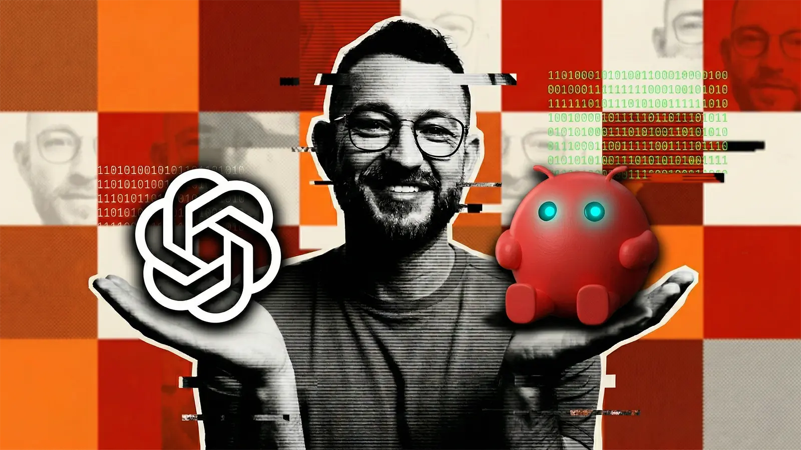 Peter Steinberger hält ein OpenAI Logo und OpenClaw hoch