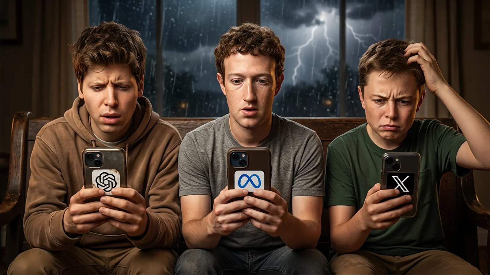 3 Jugendliche schauen dumm auf das Smartphone