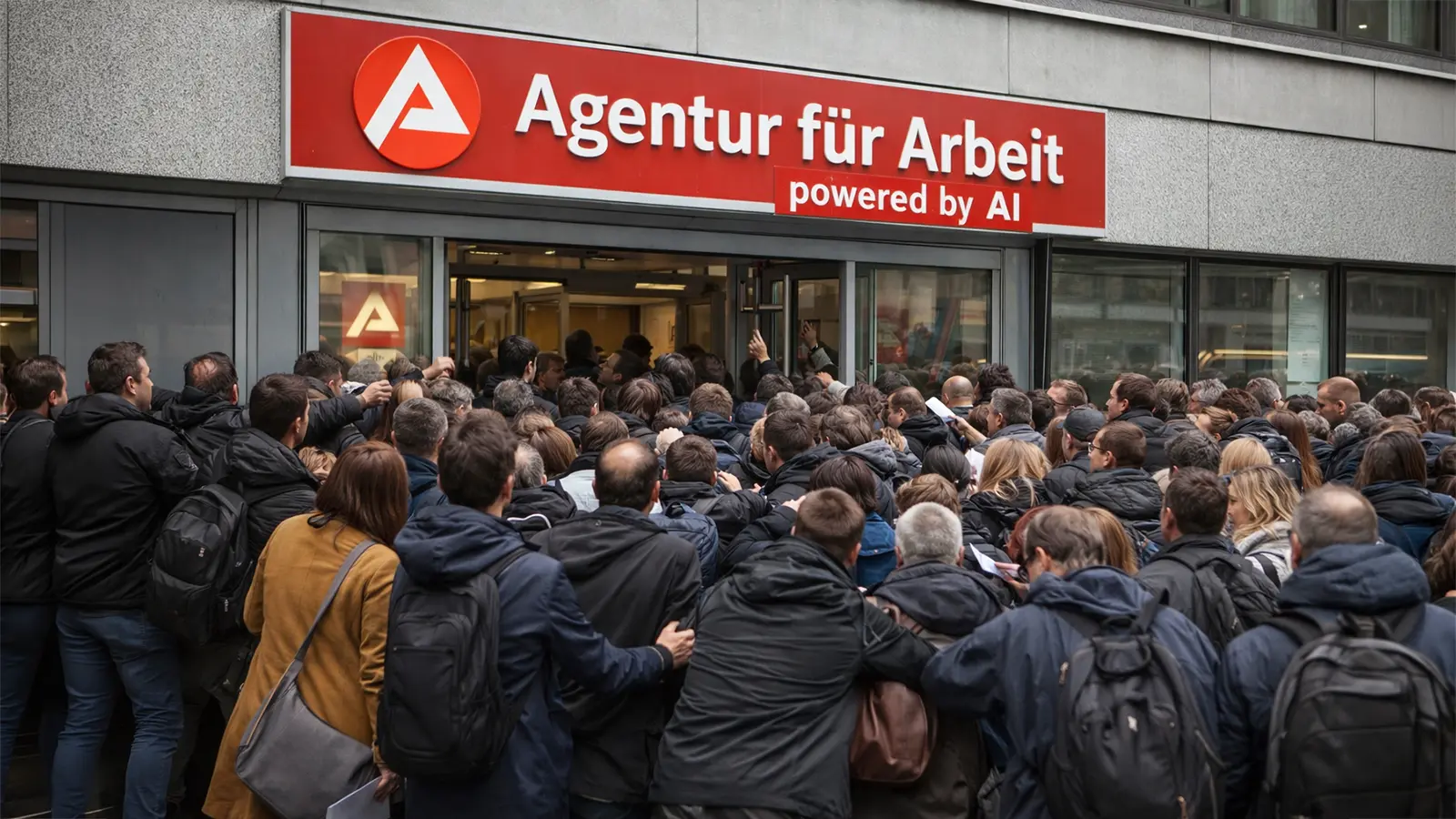 Ein großer Andrang vor einem Jobcenter