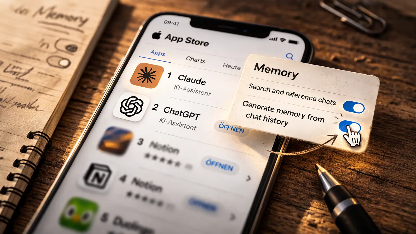 Ein Smartphone zeigt Claude auf Rang 1