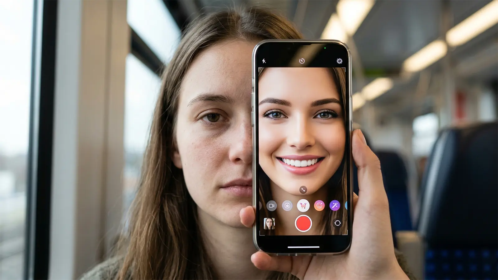 Eine Frau macht ein KI-Foto