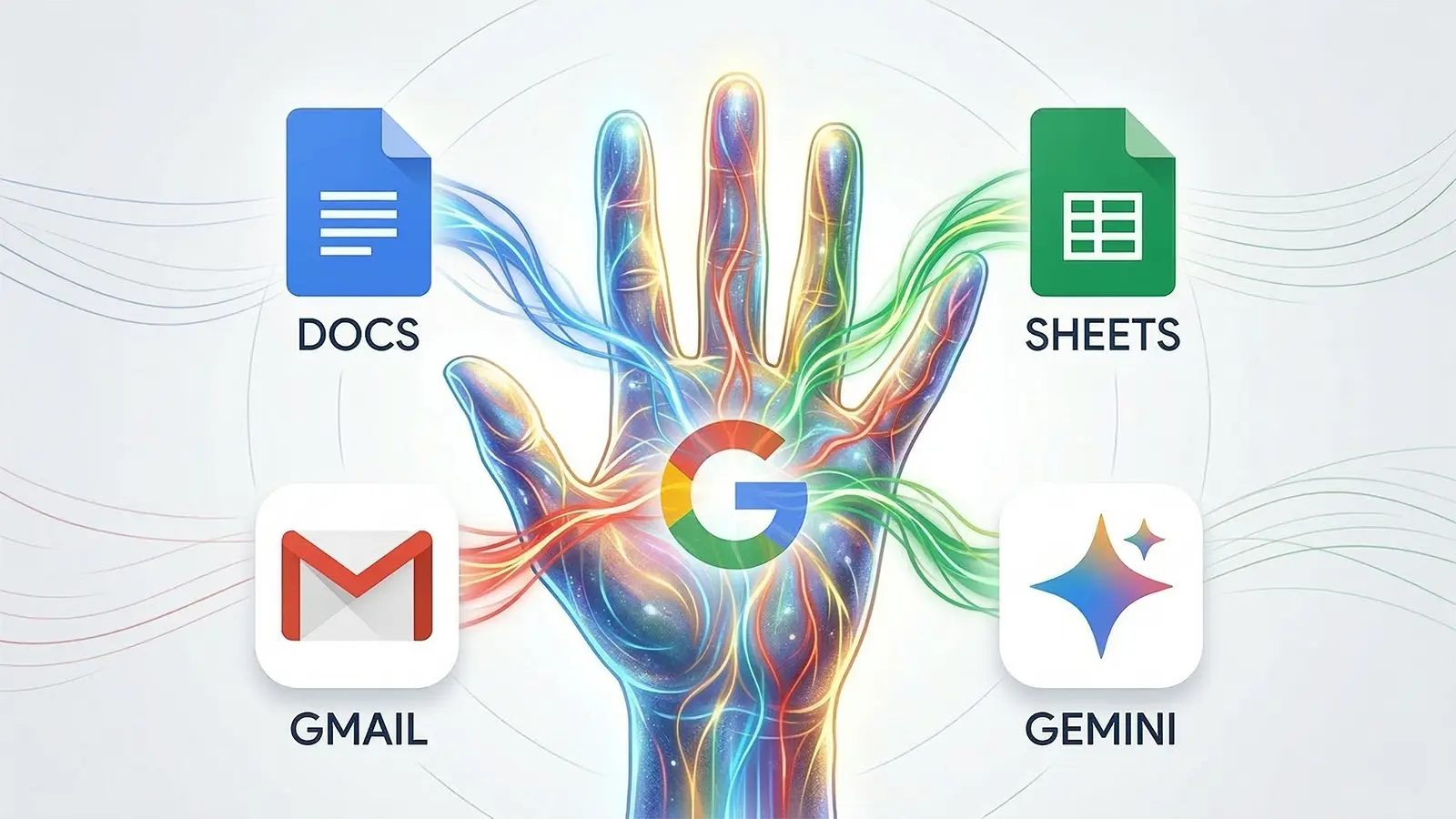 Eine Google Hand verbindet Anwendungen