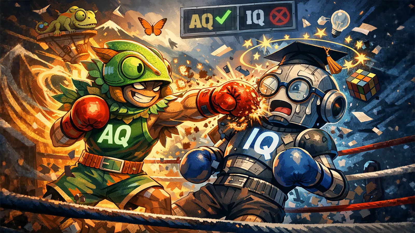 Ein IQ Boxer kämpft gegen einen AQ Boxer