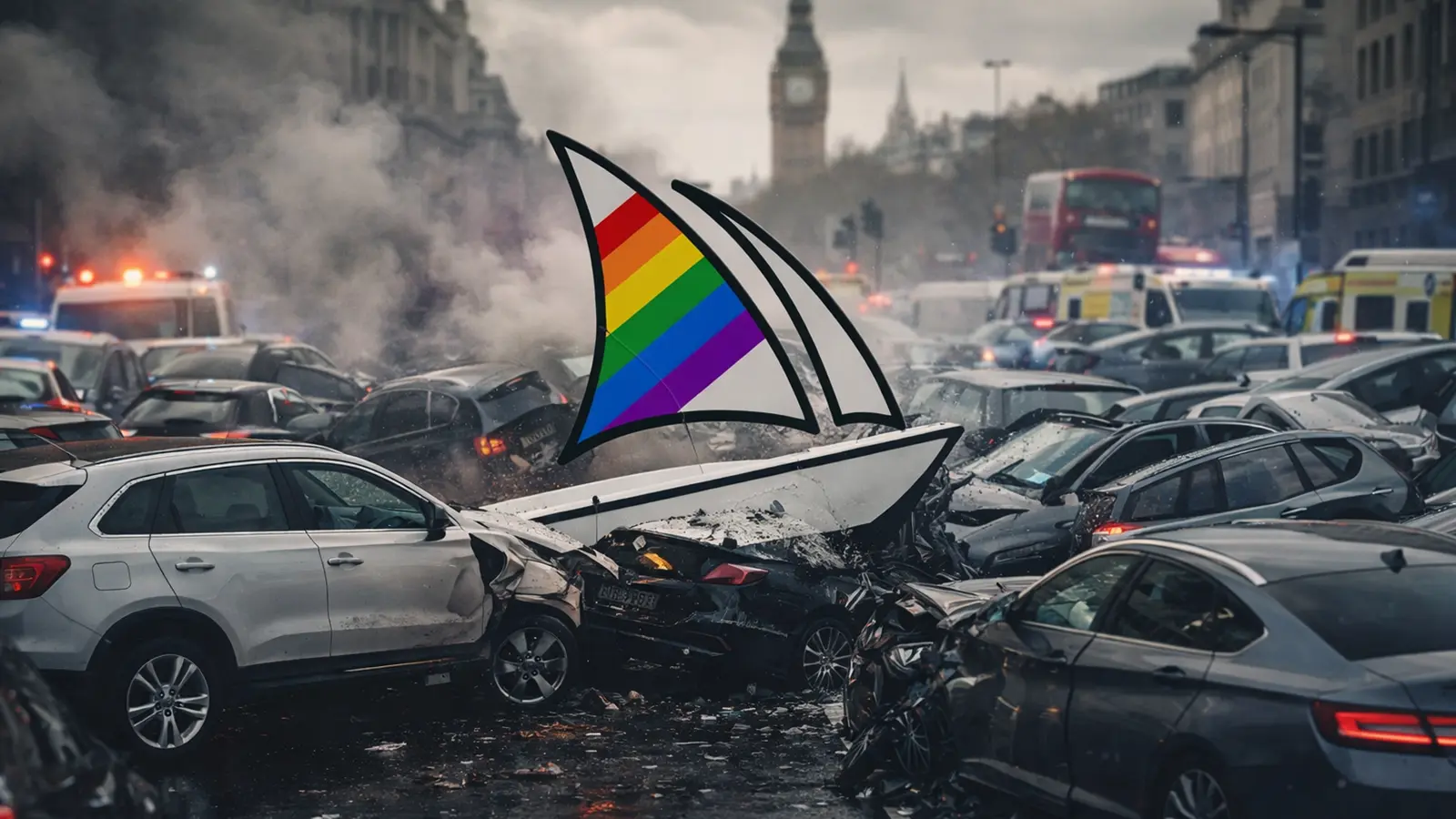 Ein Schiff in einem Auto Unfall