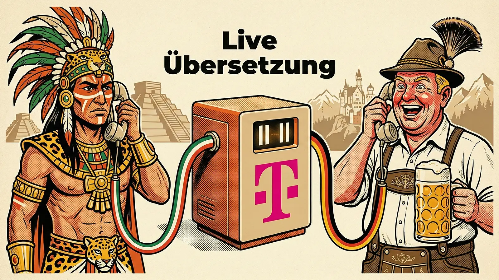 Ein Azteke telefoniert mit einem Deutschen