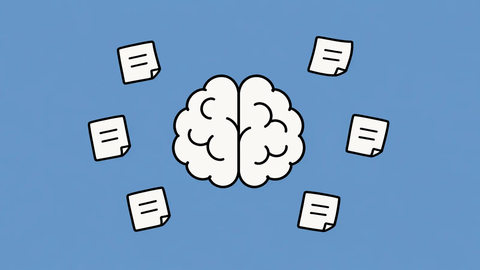 ein gehirn mit notizen