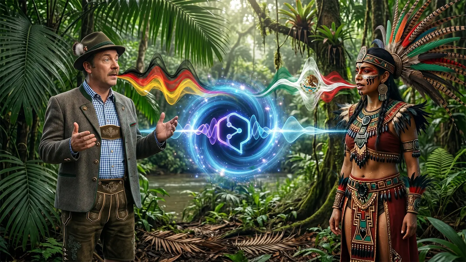 Ein Bayer spricht mit einem Azteken