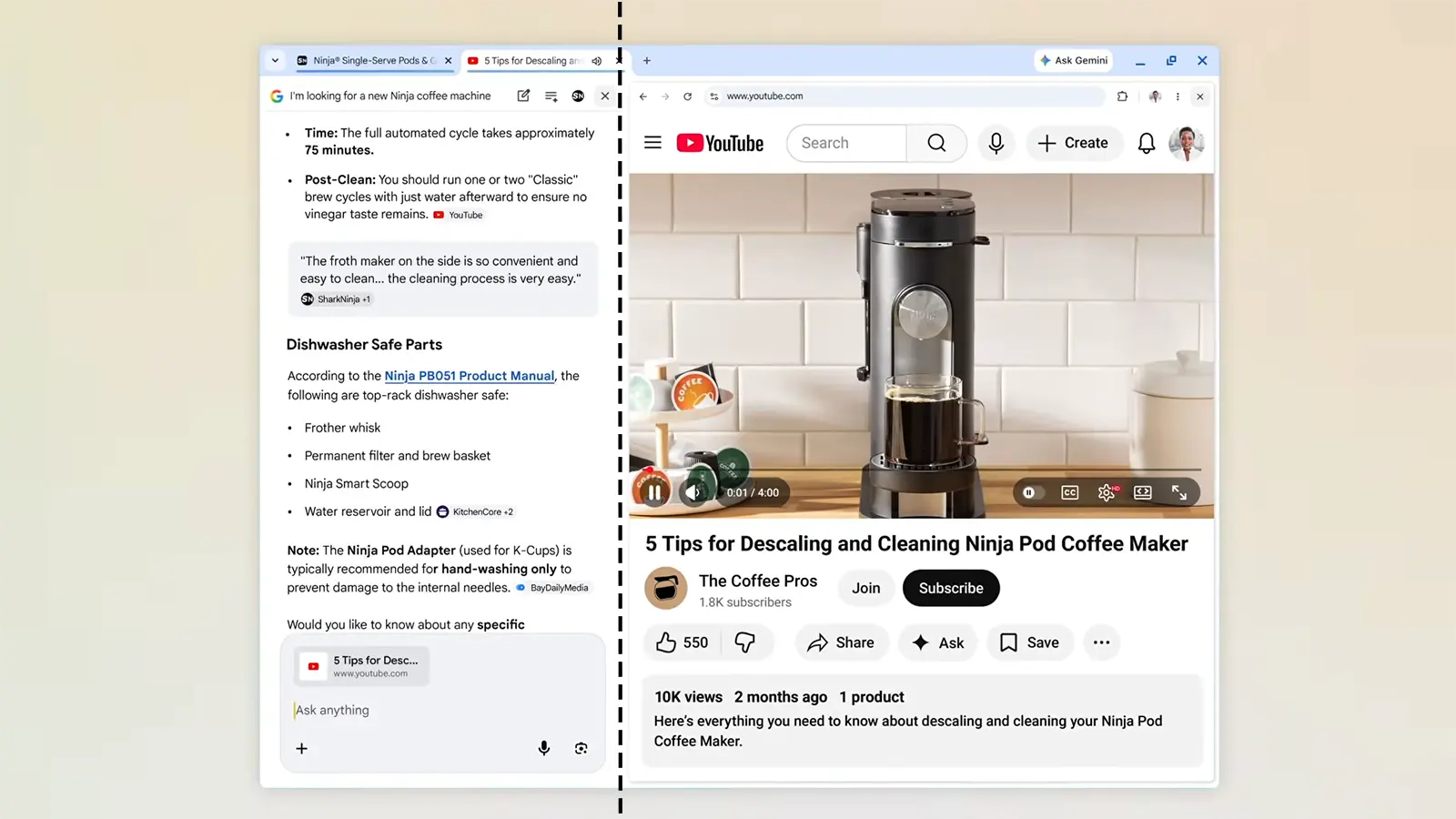Ein Chrome Browser mit geteilten Fenstern