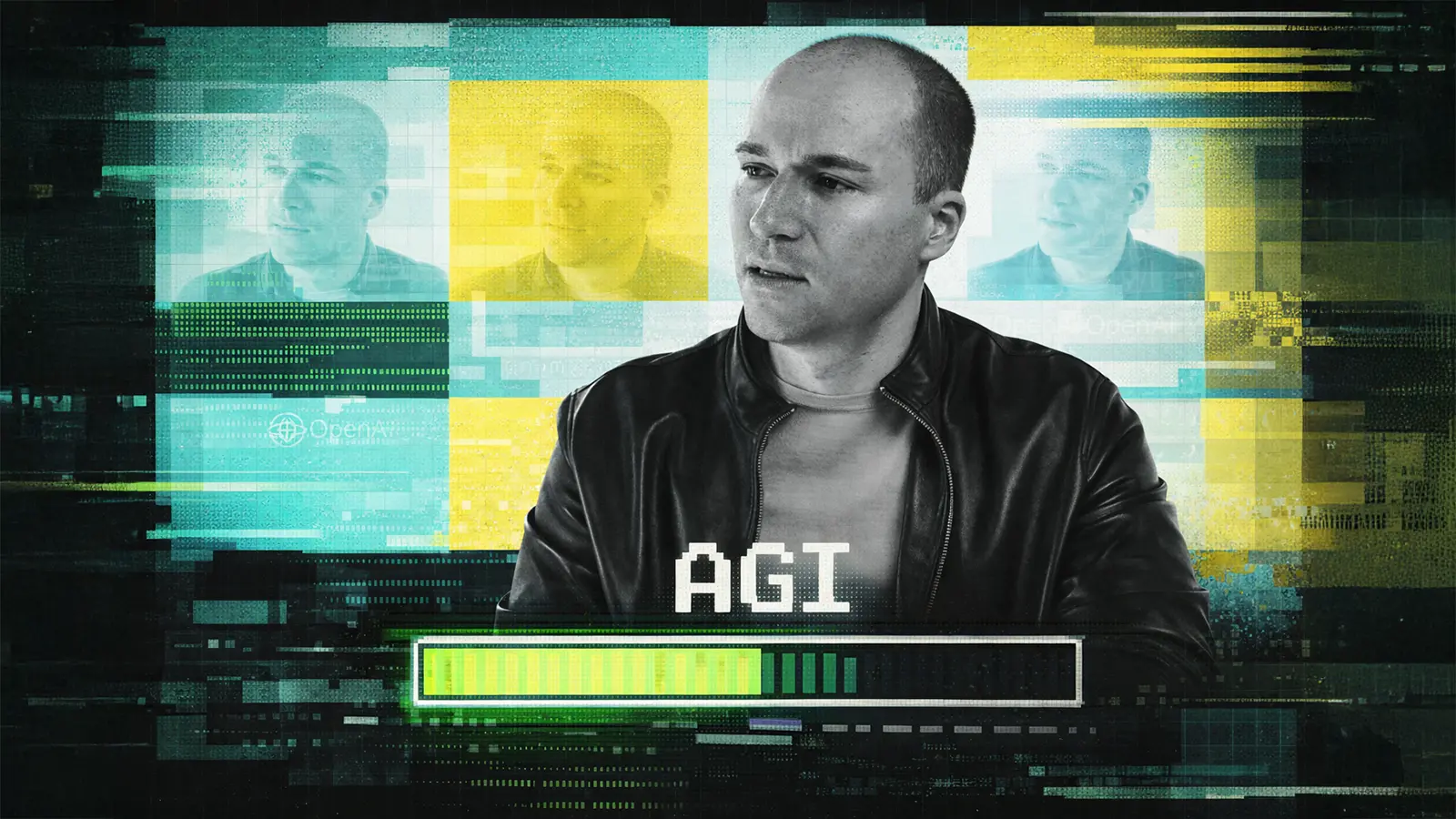 Grek Crockman in einem Glitch Bild zur AGI