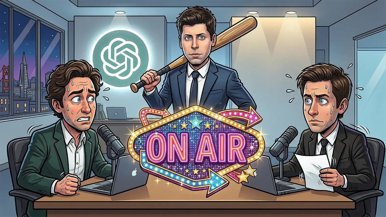 Sam Altman beobachtet 2 Reporter