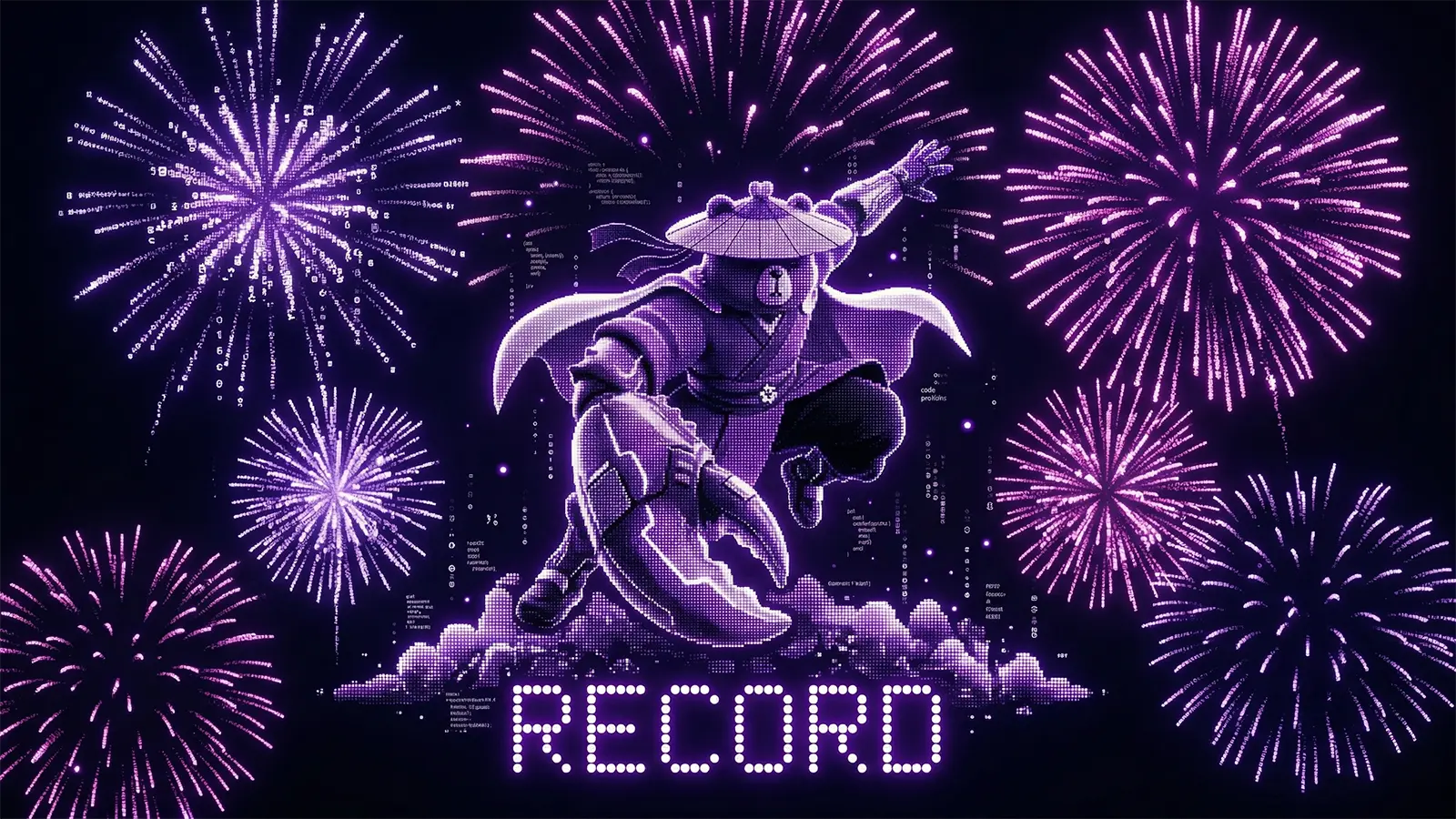 Ein Pandabaer mit Krabbenelementen und Feuerwerk