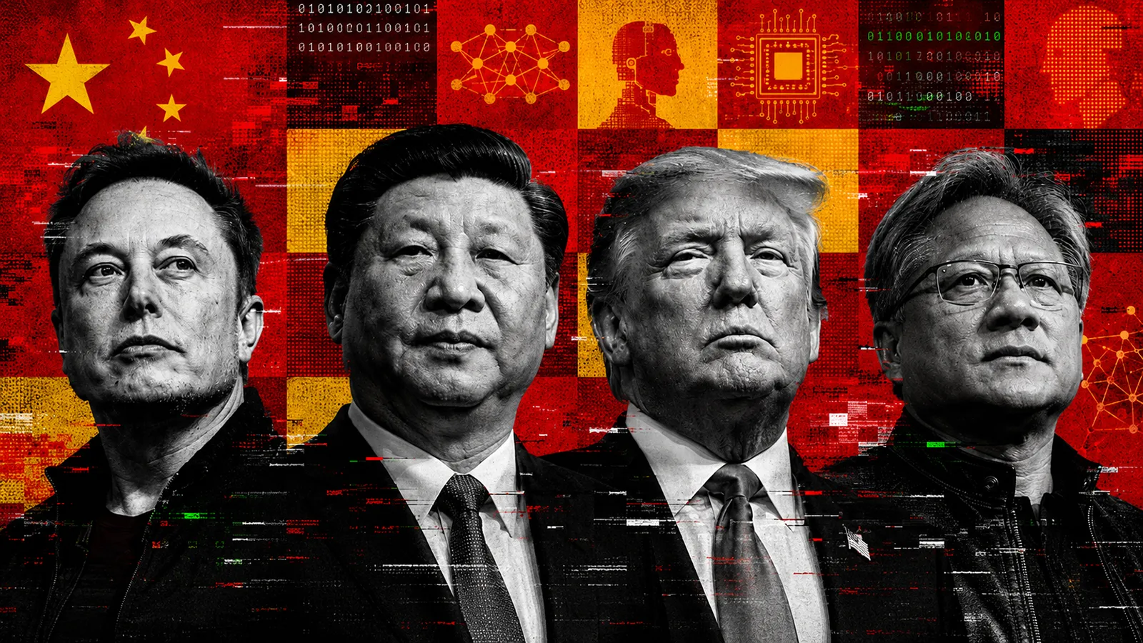 Trump, Xi, Musk und Huang im Portrait