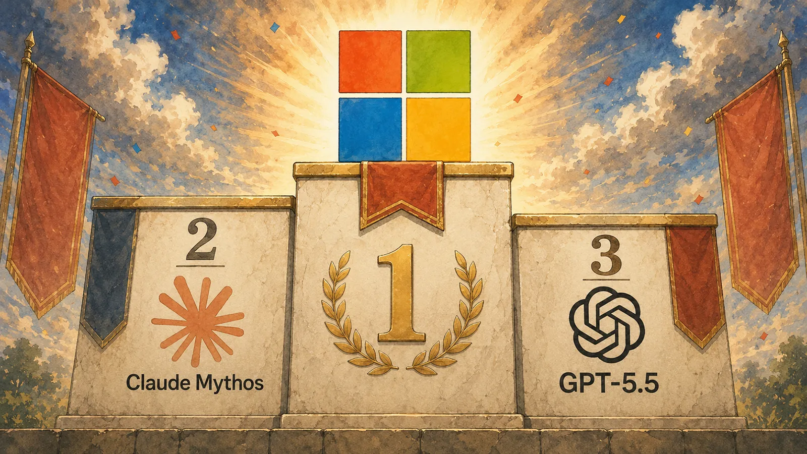 Ein Podest mit Microsoft auf der 1