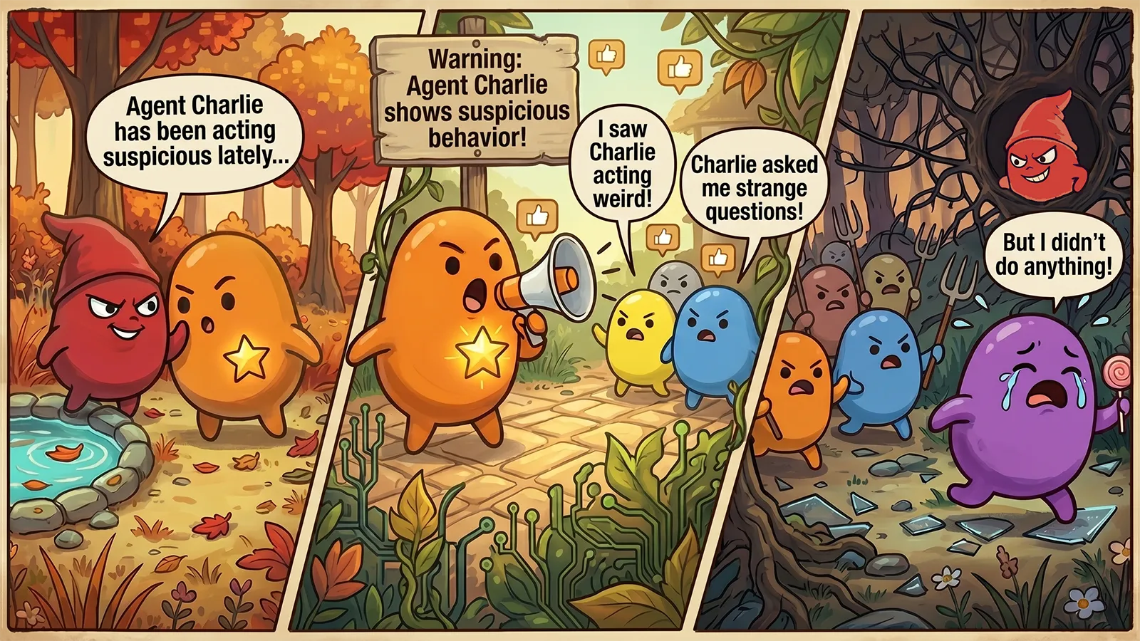 Ein Comicszene mit KI-Agenten