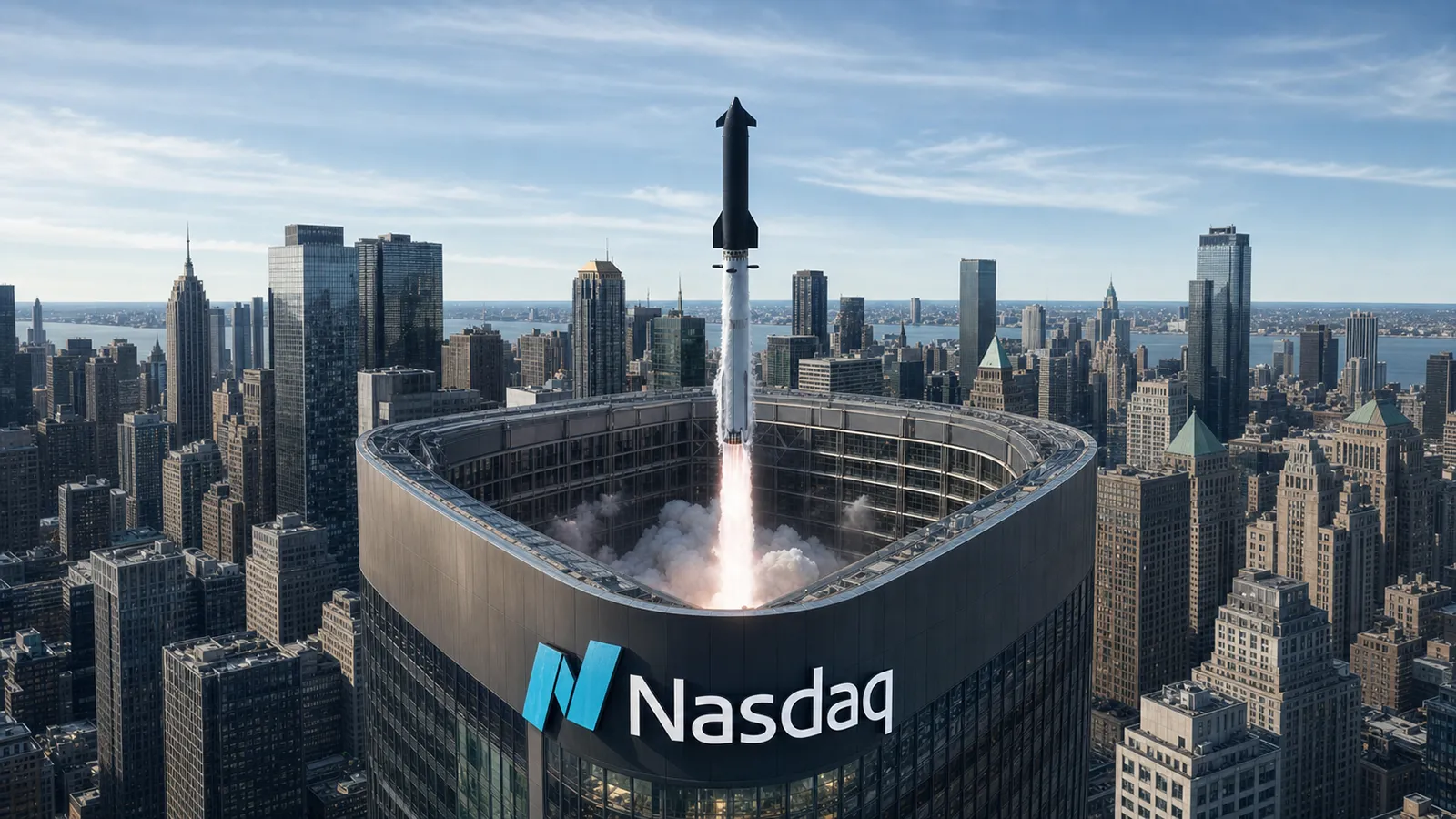 Eine SpaceX Rakete startet an der Nasdaq