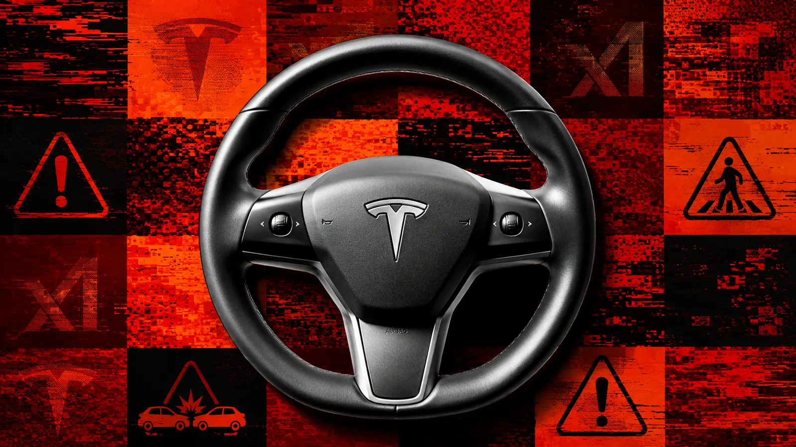 Ein Tesla Lenkrad mit roter gefahr
