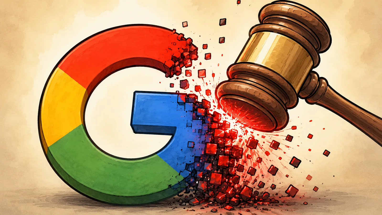 Google-Logo und ein Hammer