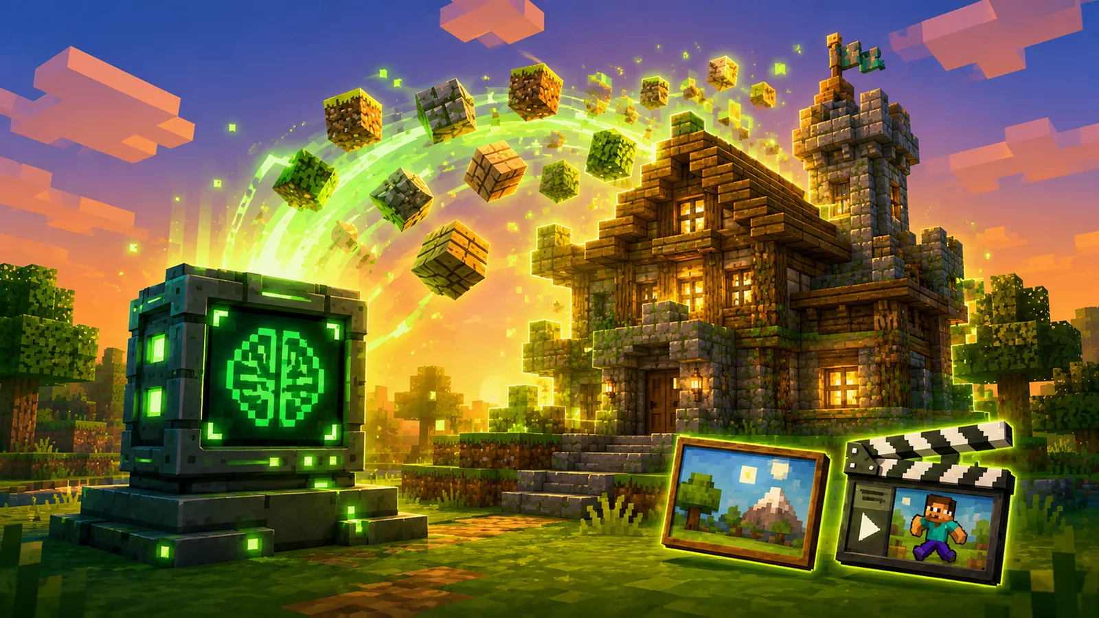 In Minecraft wird ein Gebäude erstellt mit KI