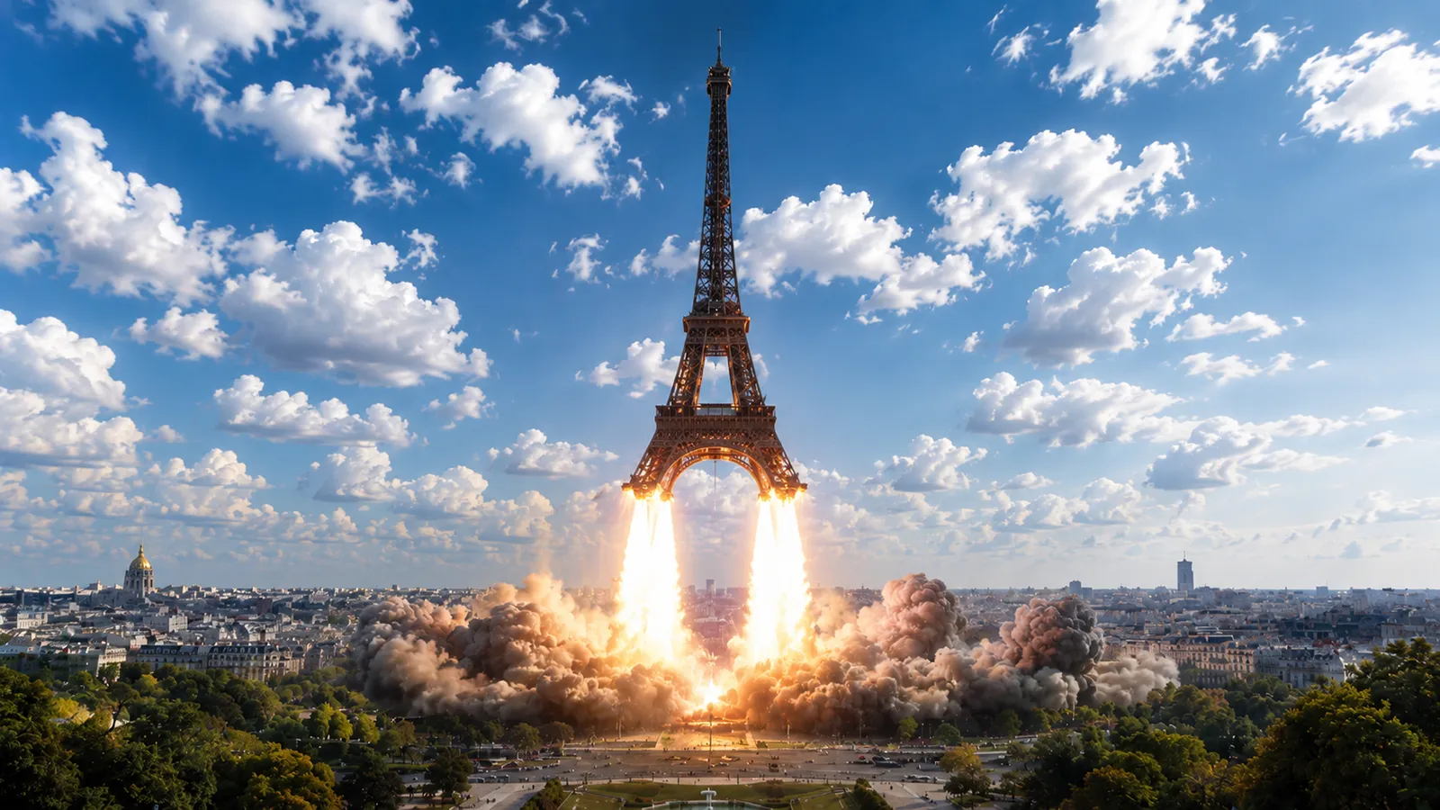 Der Eiffelturm hebt ab in Paris
