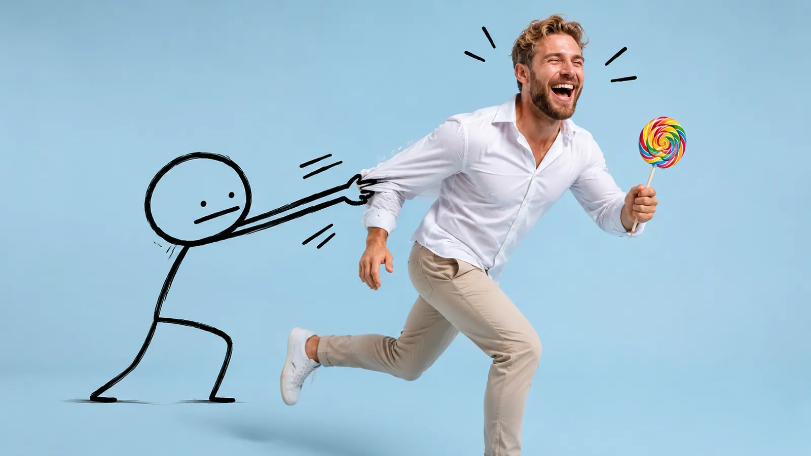 2D Figur hält Menschen fest