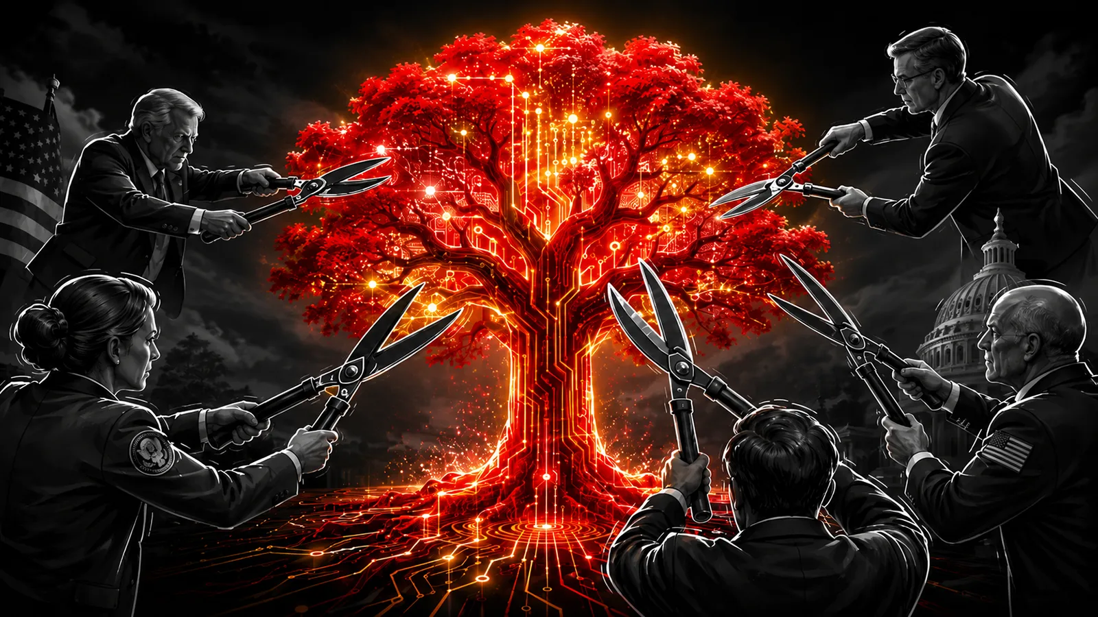 Ein China Baum wir von US Beamten geschnitten