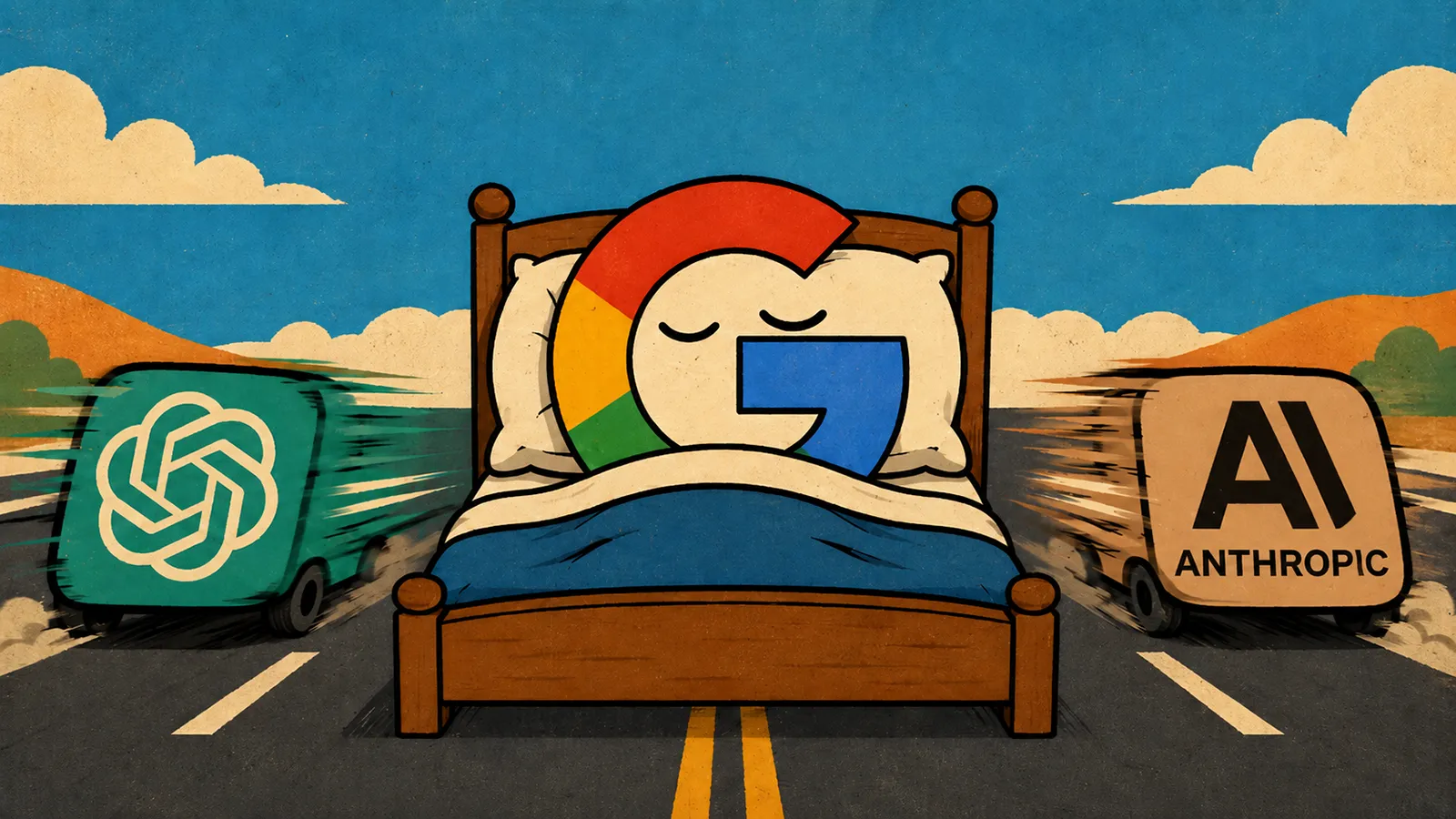 Ein Google Logo schläft im Bett