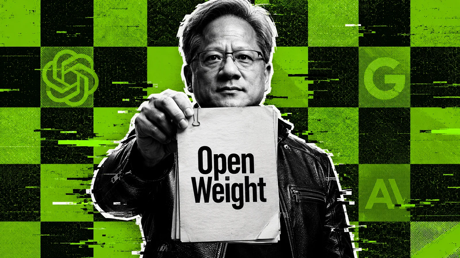 Jensen Huang hält ein Manuscript hoch