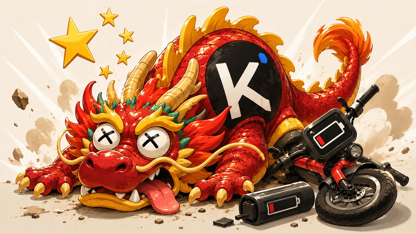 Ein chinesischer Drache hat keine Energie mehr