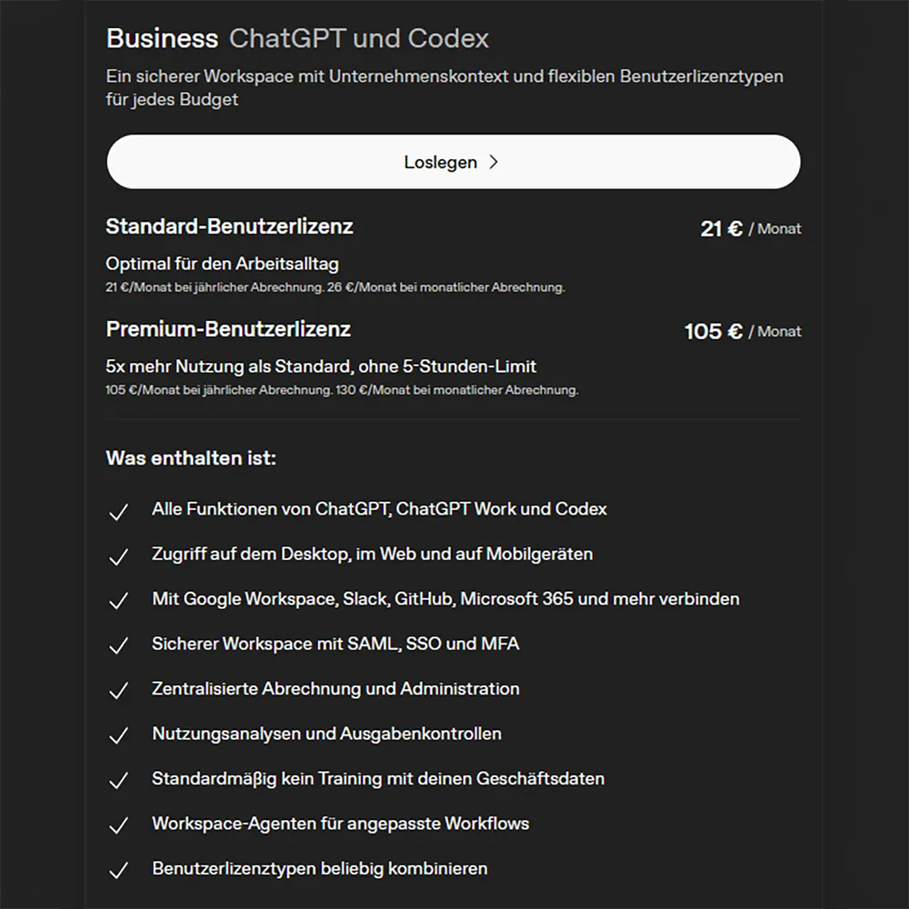 ChatGPT Business Preise