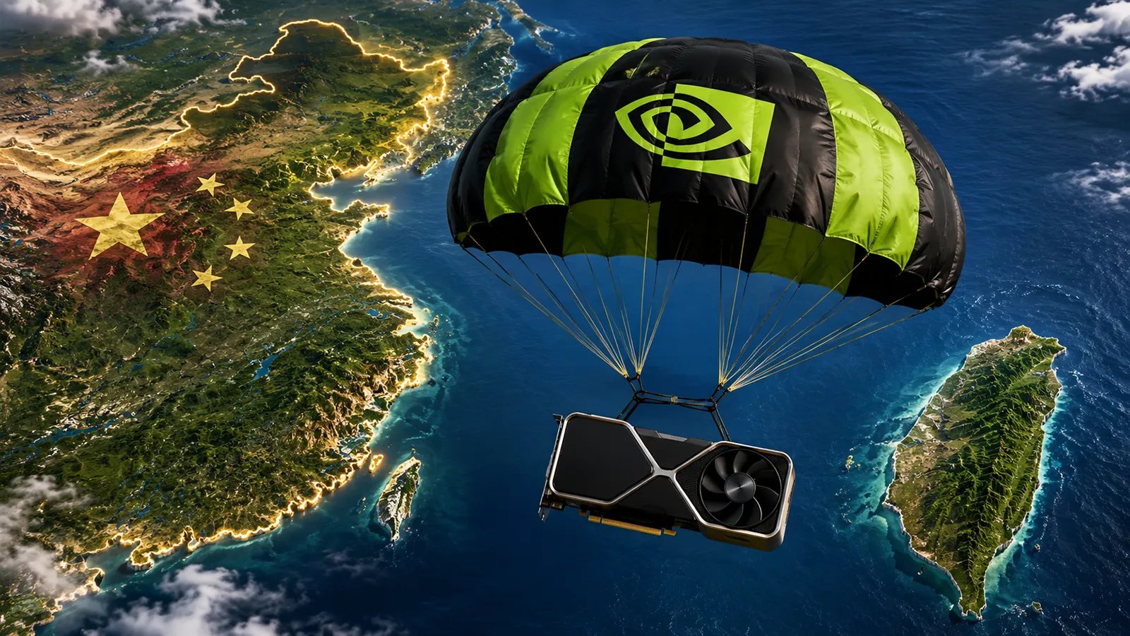 Nvidia Grafikkarte am Fallschirm