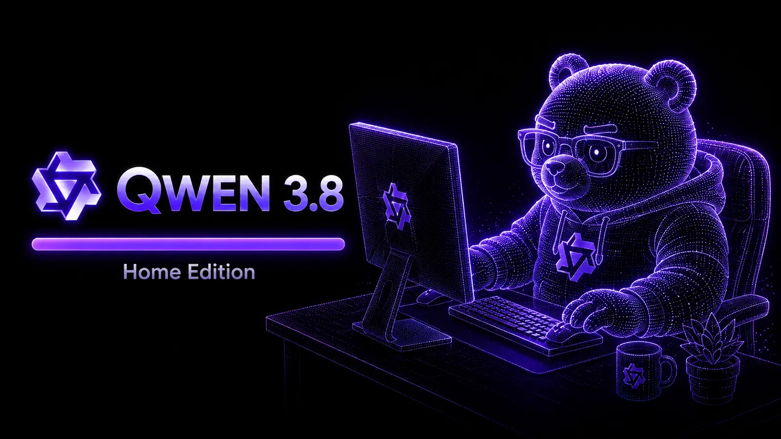 Ein Qwen Bär am Heim-PC