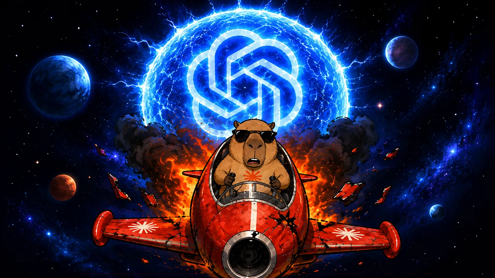 Ein Claude Wasserschwein flieht vor Astra