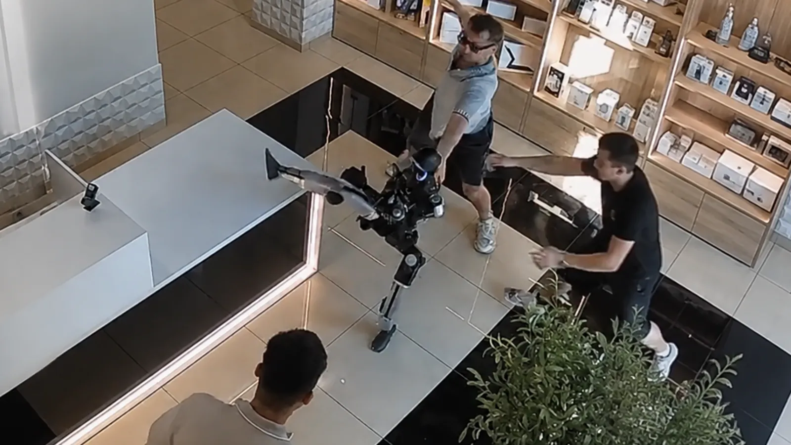 Ein Roboter kämpft in einem Laden