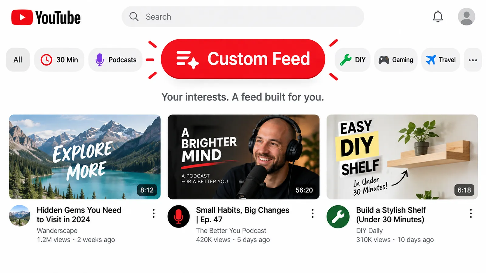 Ein Youtube Custom Feed