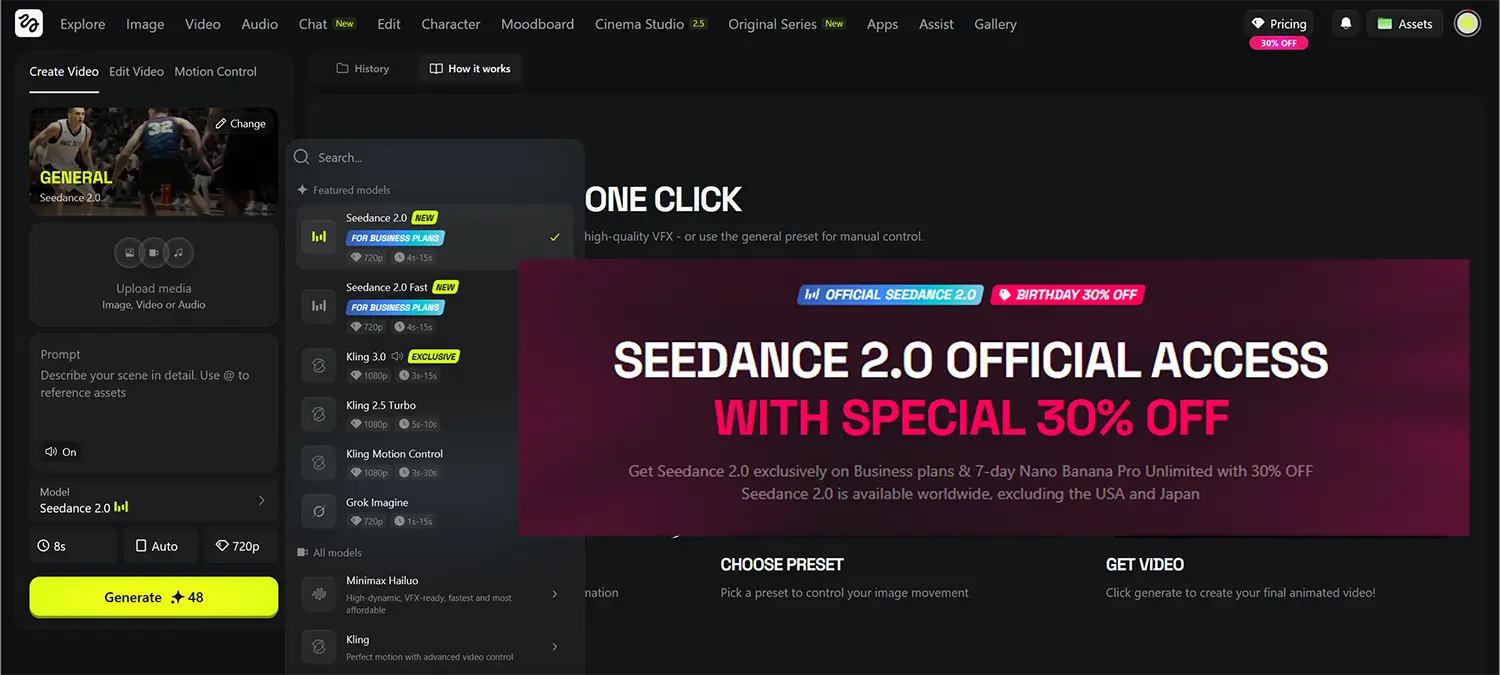 seedance bei higgsfield