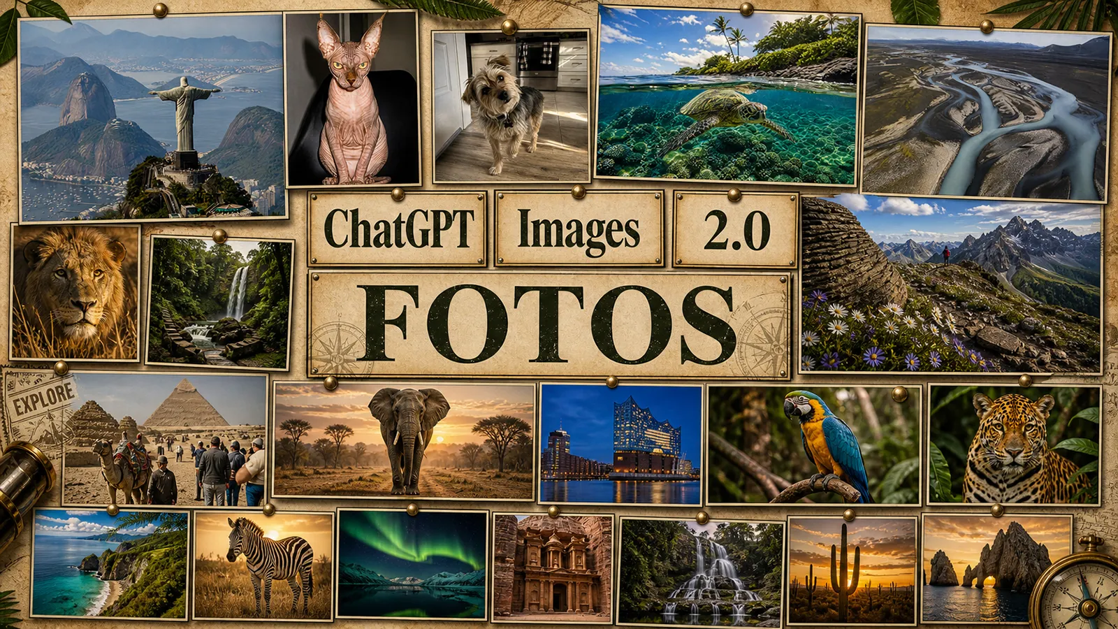 Eine Foto Collage von Tieren und Landschaften