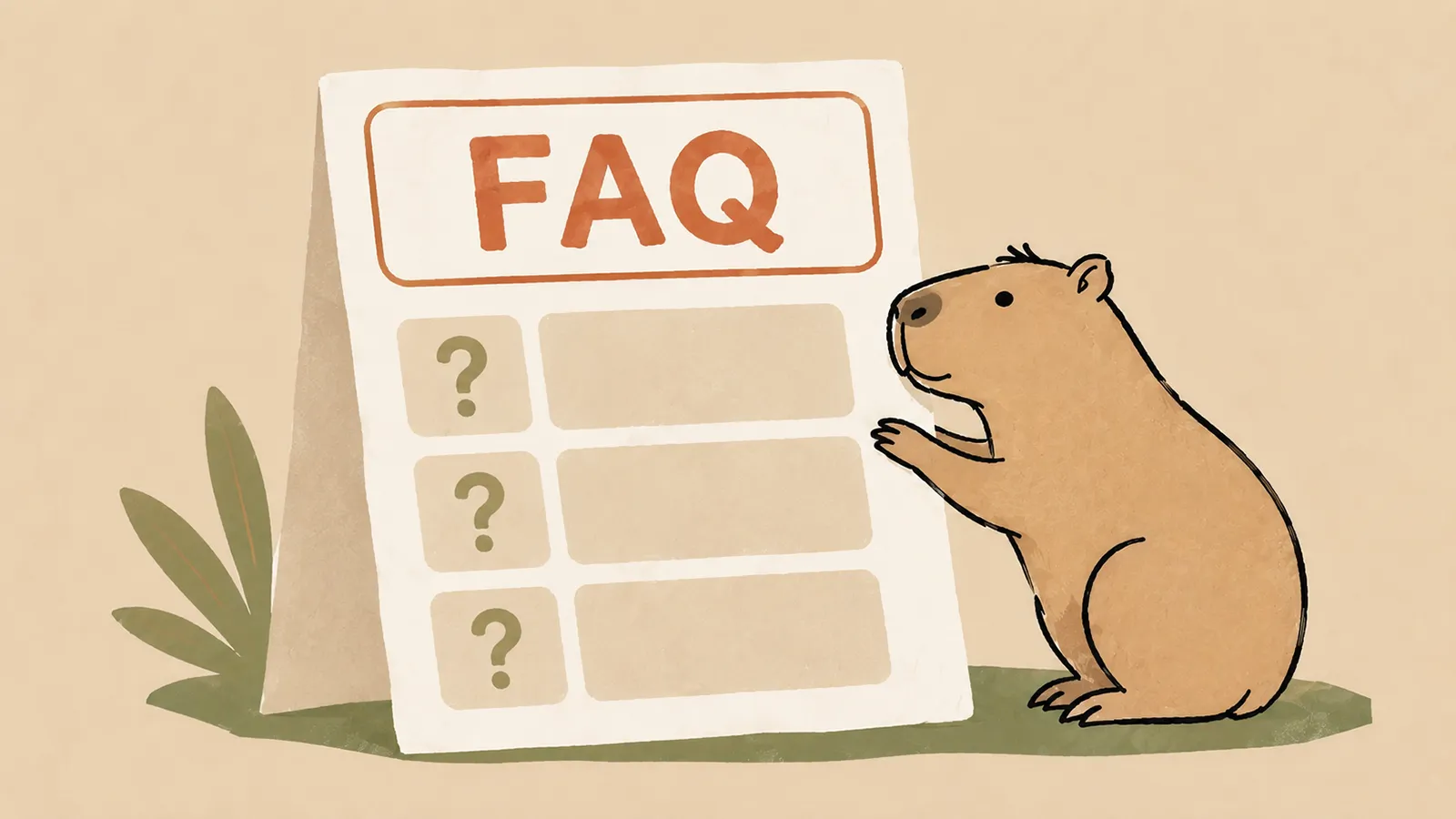 Tier sitzt vor einer FAQ