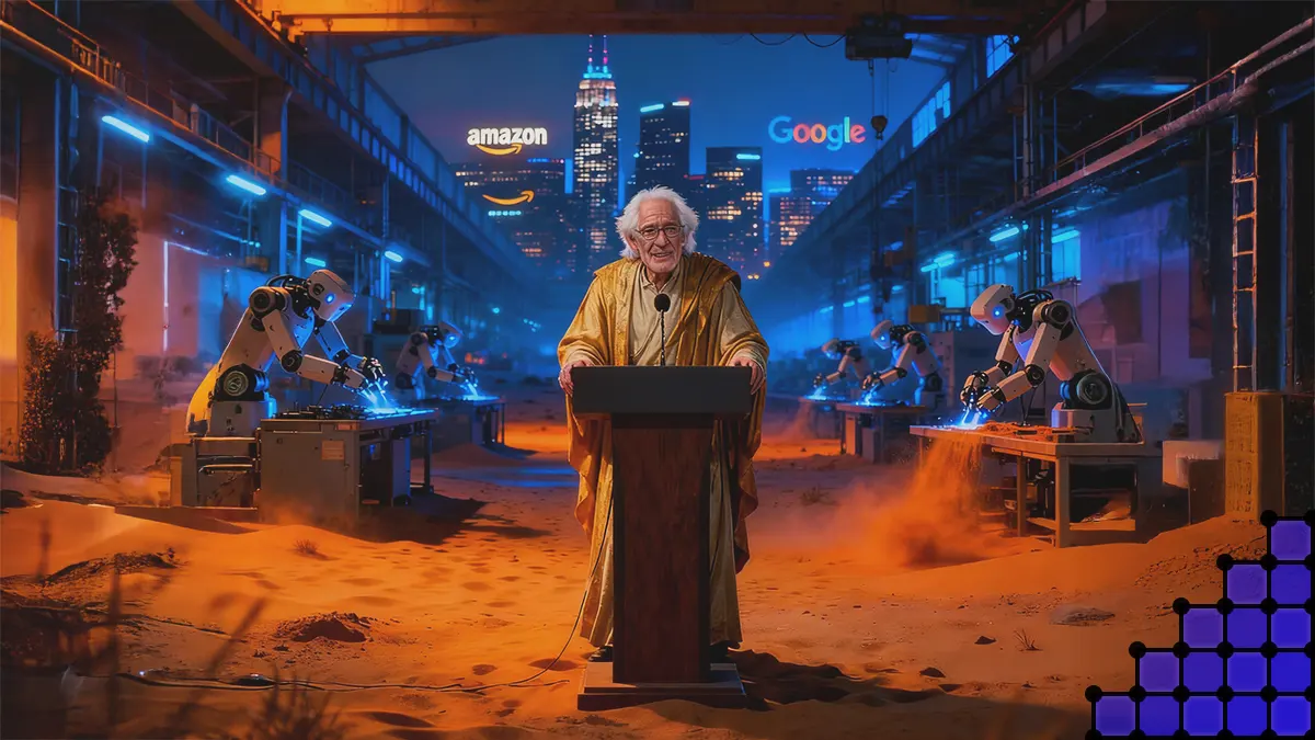 Bernie Sanders hält Rede über KI in der Wüste vor Robotern
