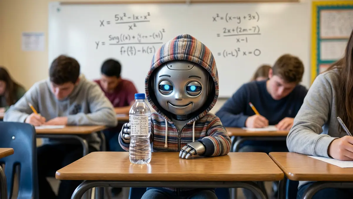 Ein Roboter schummelt in der Klasse