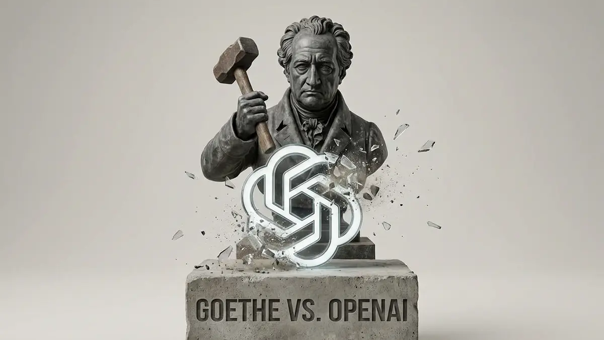 Goethe Statue zerschlägt OpenAI Logo