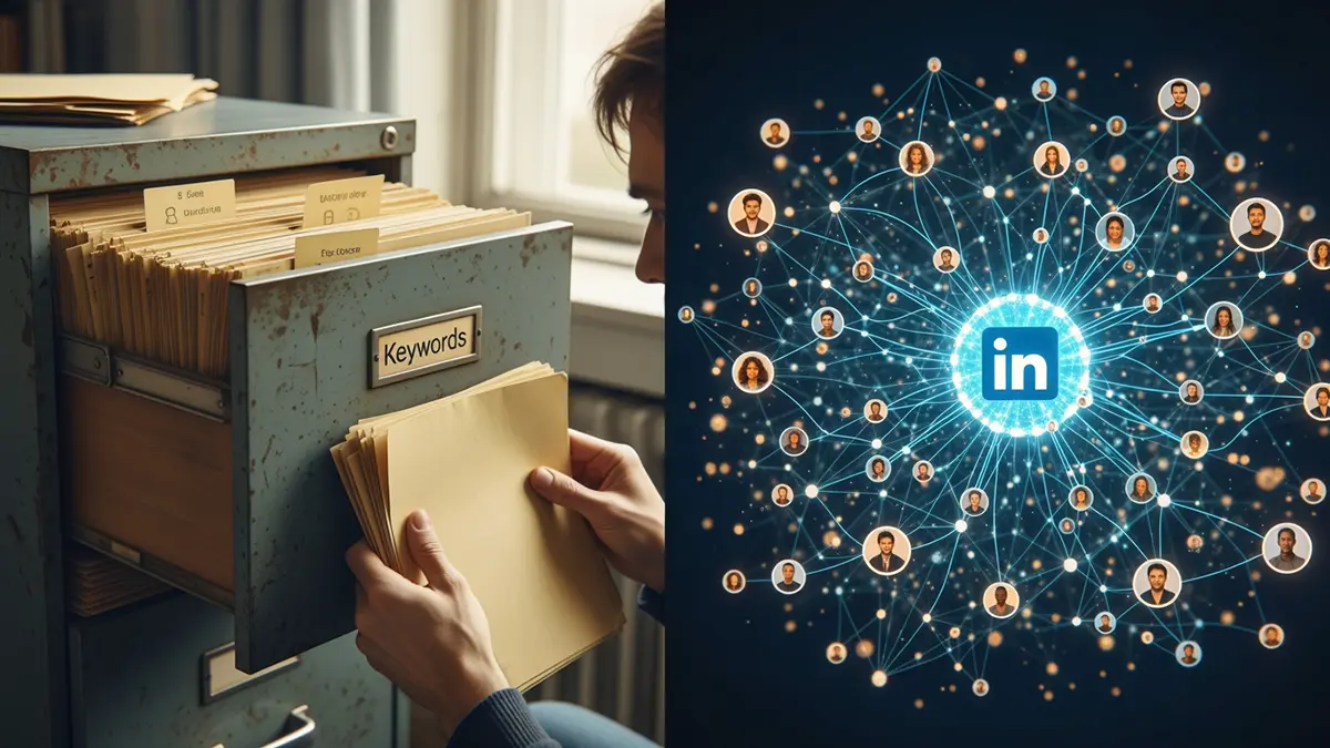 Eine Darstellung wie man mit Keywords sucht und mit KI