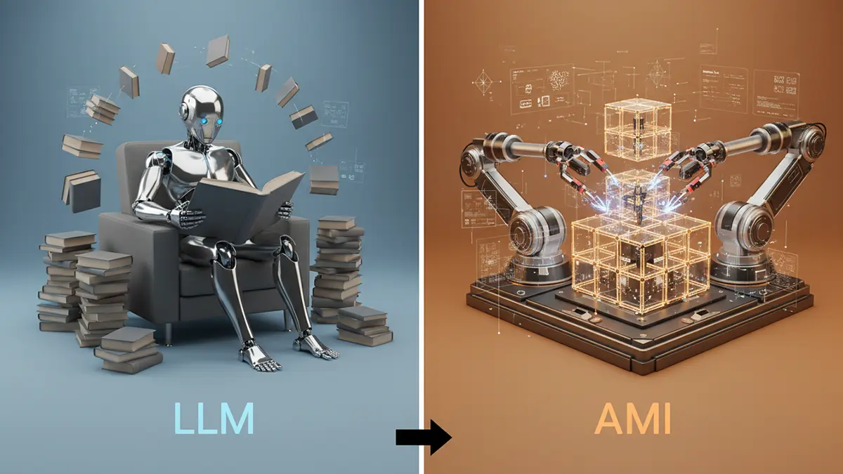 Ein Roboter liest und ein Roboter baut