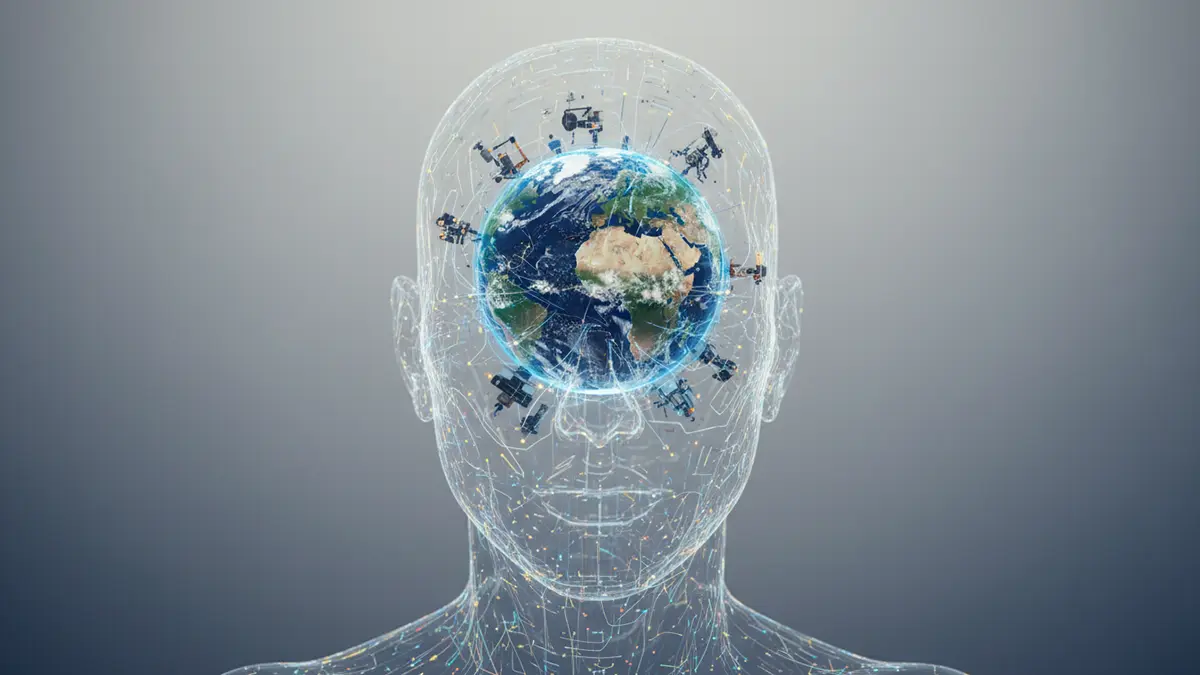 Ein menschlicher Kopf mit einem Weltmodell