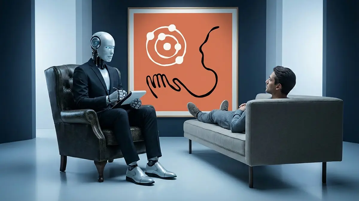 Ein Mensch beim Computer-Psychiater 