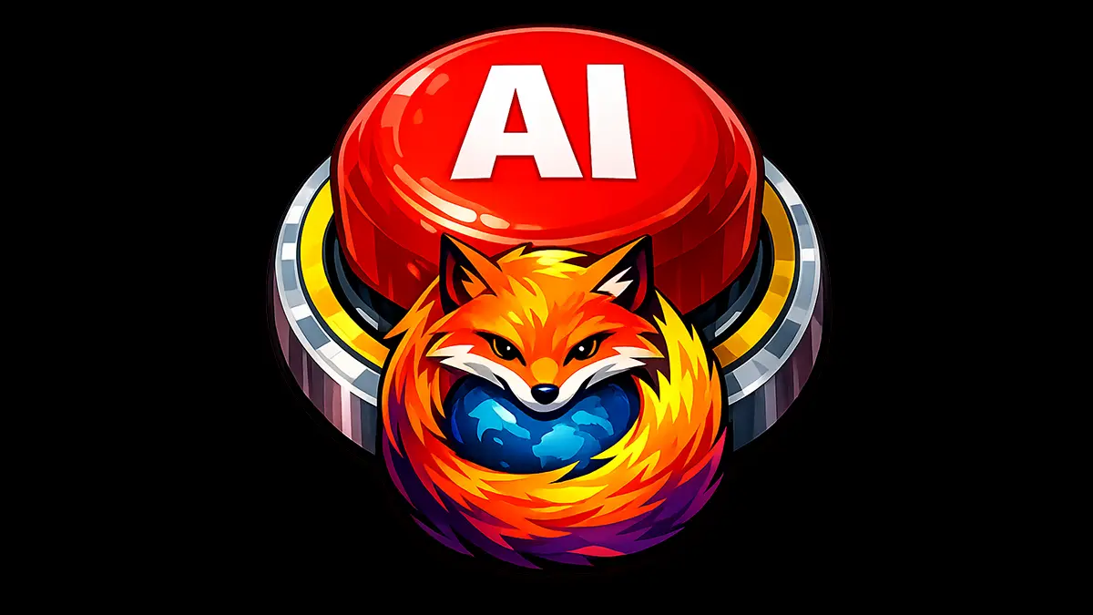 Ein Firefox Logo mit einem roten AI-Knopf