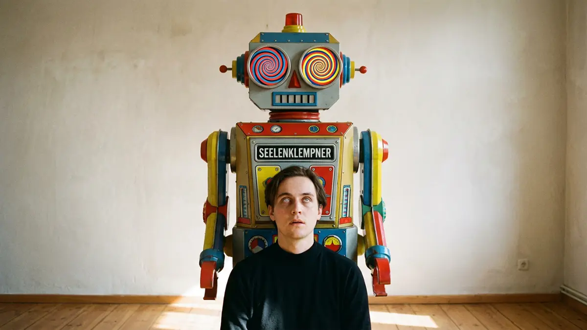 Ein Irrer KI-Computer mit einem Menschen