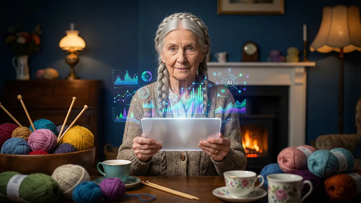 Eine Oma häkelt und lernt dabei von ChatGPT